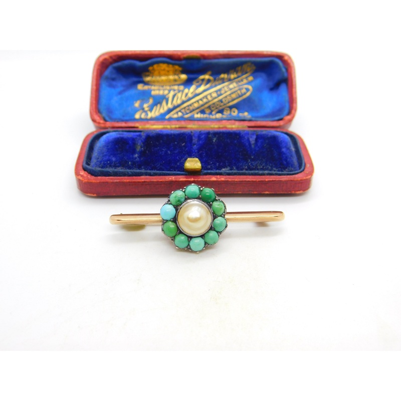 Victorian 9ct Gold, Turquoise & Blistered Pearl Floral Brooch c1880 Antique
