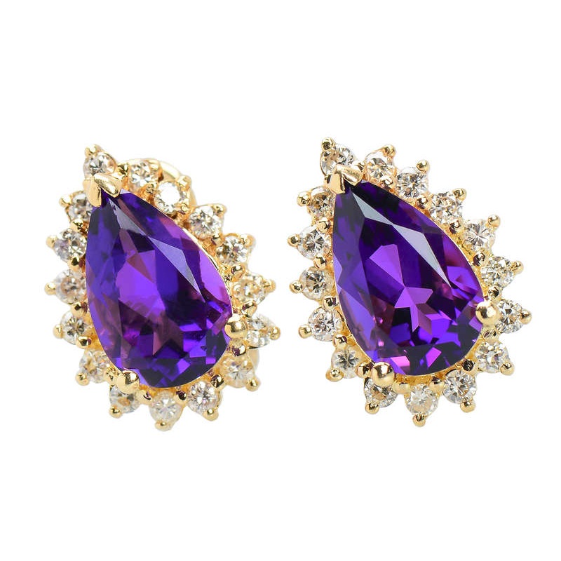 Vibrant Corona – Vintage Amethyst Diamond Earrings